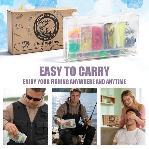71Pcs Fishing Lures Kit with Tackle Box, Baits, Hooks, Soft Plastics