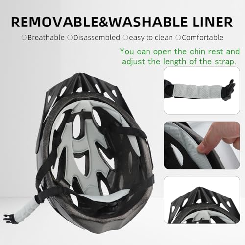 Adult Cycling Bike Helmet, Lightweight and Adjustable with Pads&Visor for Men and Women,Premium Quality Airflow Unisex Bicycle Helmet,Suggested Fit 57-62 cm (All Black)