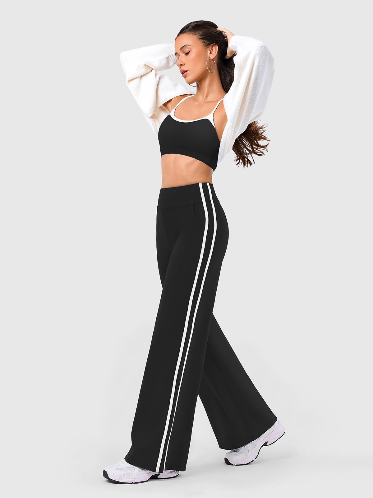 INNO MINT Wide Leg Track Pants Women, High Waisted Loose Yoga Sweatpants with Pockets, Contrast Trim Workout Trousers