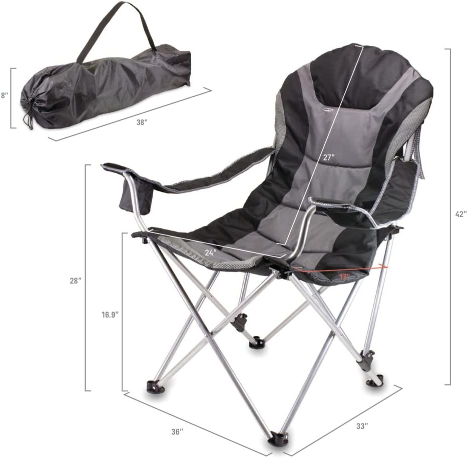 PICNIC TIME NCAA Arkansas Razorbacks Reclining Camp Chair - Beach Chair for Adults - Sports Chair with Carry Bag