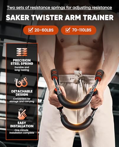 Saker PowerTwist Arm Trainer 30-120LB Adjustable Forearm Strengthener for Home Gym Orange-Black