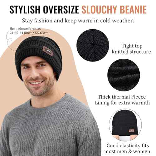 ZOORON Slouchy Beanies Hats for Men Women Cable Knit Winter Hats Chunky Beanie Skull Warm Cap