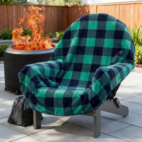 Waterproof Double Sided Chair Blanket - Cozy Sherpa Outdoor Seat Cover, Green