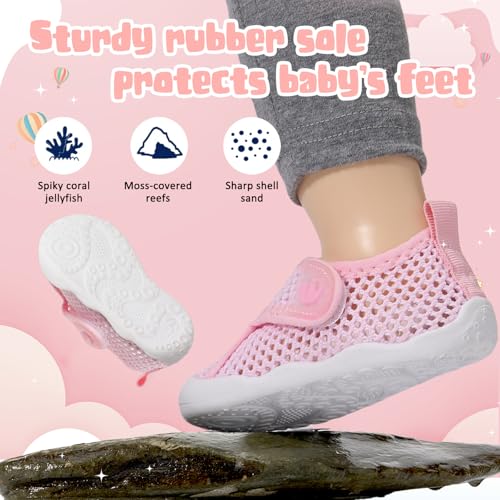Baby Water Shoes 12-18 Months Pink - Wide Barefoot Aqua Socks for Beach & Pool