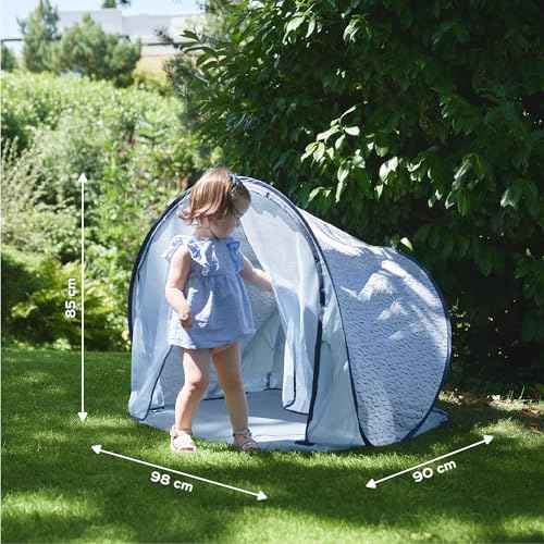 Babymoov Anti-UV Baby & Toddler Beach Tent UPF 50+ Sun Protection with Pop Up System for Easy Use & Transport, Blue Waves (Summer 2025 Edition)