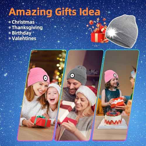 Unisex LED Beanie with Light,3 Adjustable Brightness Levels,Rechargeable Winter Hat for Outdoor Activities