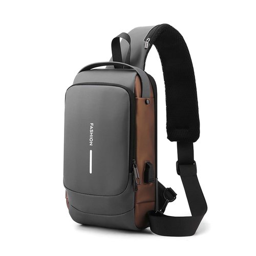 HXUANYU Men's and Women's One Shoulder Anti theft Crossbody Bag, Sling Bag USB Chest Bag (grey)
