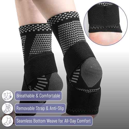 DR JK- Ankle Brace for Women and Men, Medium, 1 Pair, Grey and Black, Adjustable Compression Sleeve, Soft Straps for Achilles Tendonitis Relief, Sports Protection, Achilles Tendonitis Brace