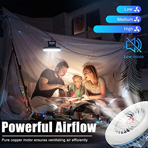 Portable Camping Fan with LED Lantern, USB Rechargeable Waterproof Tent Fan with Hanging Hook & Magnet - Survival & Outdoor Gear (Variation 1)