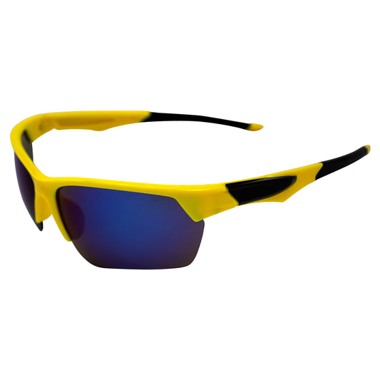 AlterImage Orion Wraparound Sports Retro Sunglasses for Men or Women Yellow Semi-Rimless Frame w/Coinjected Black Rubber Tips & G-Tech Blue Lenses