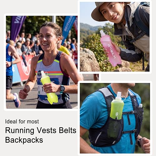 WRELS Collapsible Water Bottle 350ml Pink for Running, Cycling & Hiking