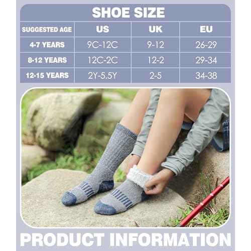 Kids Wool Hiking Socks Boys Girls Merino Wool Socks Thermal Winter Warm Thick Cushion Cozy Boot Crew Socks