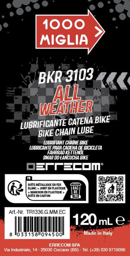 Errecom 1000 Miglia BKR 3103-4 fl oz (120 mL) Can, All Weather Lube Bike Chain, for All Weather Conditions, Brush Included
