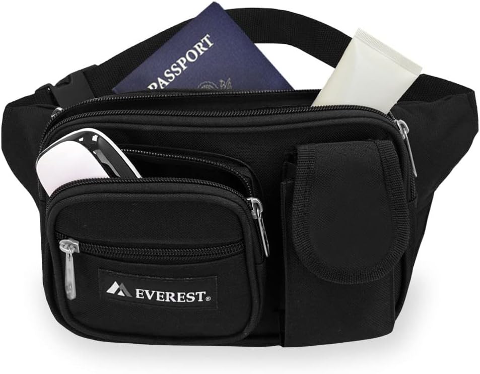 Everest Multiple Pocket Waist Pack, Black, One Size,044MDH-BK