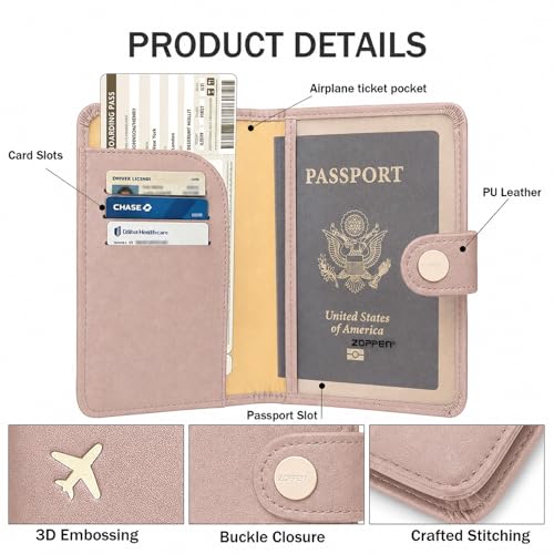 Travel RFID Passport Holder Wallet for Women and Men Dusty Pink