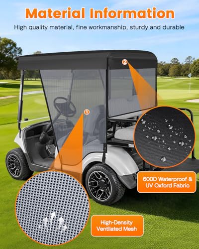 Gray Golf Cart Sun Shade Cover for Yamaha G29 Drive2 2 Passenger - Waterproof & Breathable