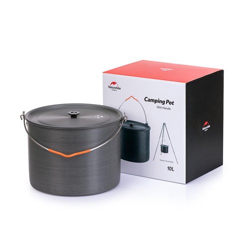 Naturehike 10.5 Quart Aluminum Hanging Pot, 6-8 Person Portable Camping Pot with Lid, Ultralight Outdoor Cooking Pot Cookware for Hiking Picnic Travel