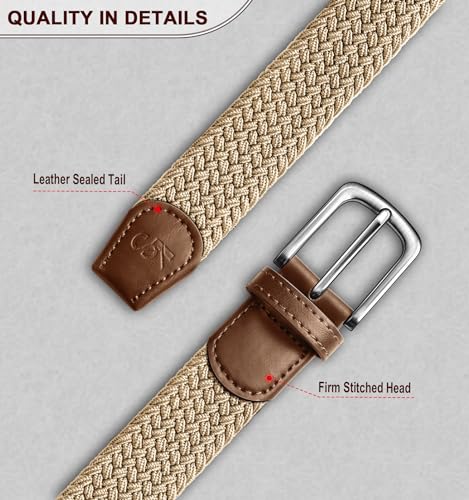 Men's Stretch Woven Braided Web Golf Belt 30-34 Inch Adjustable Multi-Pack - Beige & Dark Gray
