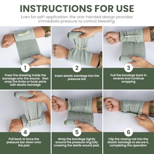 6" Israeli Style Emergency Bandage, Compression Trauma Wound Dressing, Combat Tactical First Aid Kit IFAK Supplies, 2 Count