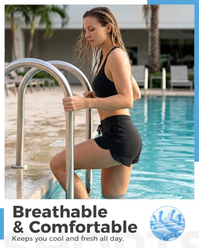 Women’s Swim Board Shorts 3 Inch Ultra Stretch Quick Dry Beach & Poolwear - Medium Black