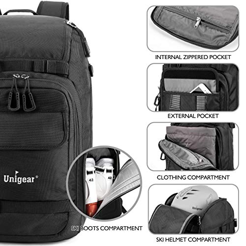 Unigear Ski Boot Bag Backpack 50L Black with Helmet & Goggle Compartments