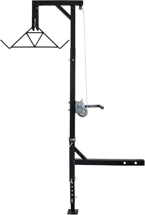 HME Truck Hitch Game Hoist Complete Kit with Winch and Gambrel, 400 lb Capacity - Hunting Game Skinning and Cleaning Accessory with 360-Degree Swivel Shaft and Adjustable Height