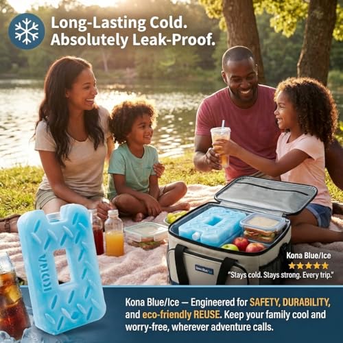 Kona Blue Ice Packs for Lunch Box - 2 lb Reusable Freezer Ice Pack Set of 4