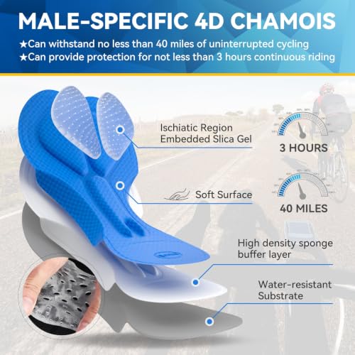 Men's 4D Padded Thermal Cycling Pants - UPF 50+ with Pockets, Medium, Black