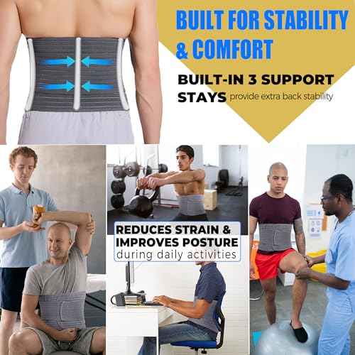 Funcy Men's Adjustable Abdominal Binder ? Post-Surgery Recovery Belt, Hernia Support, and Core Stability Wrap (Gray, Medium)