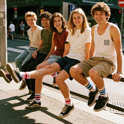 American Trends Retro Striped Crew Socks for Women Slouchy Athletic Calf Tube Socks Running Golf Tennis Volleyball Etc