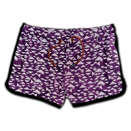 Mens Running Booty Shorts, Zippered Pockets, Rave & Party Short Flash Reflective Gay Rainbow VPL 3in Inseam Shorts (Purple Reflective Triangles, S)