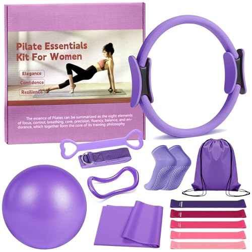 Pilates Ring 13 Piece Set,Pilates Kit for Women Exercise Equipment Accessories Deformation Magic Circle with Padded Handles, Workouts Ball, Guide & Bag, Resistance Bands for Legs Arms and Thighs