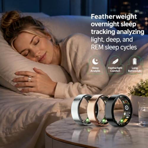ZBNMY Smart Ring for Women & Men - Fitness Tracker with Heart Rate, Sleep, Steps, Waterproof, Black, Size 11
