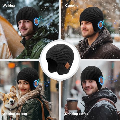 Wireless Beanie Hat with Bluetooth, Rechargeable Headphone Beanie Cap, Windproof Winter Knit Cap, Crystal Clear Hands-Free Calling, Immersive Music Playback, All-Day Comfort
