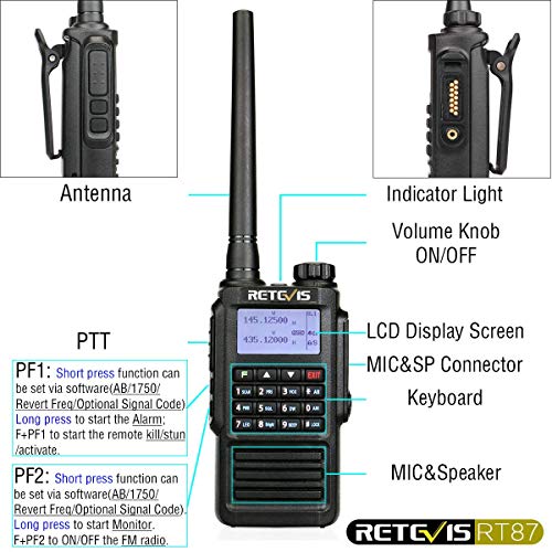 Retevis RT87 IP67 Waterproof Walkie Talkies,High Power 2 Way Radio Long Range,Rugged Two Way Radio,128 CH,Dual Band,1200mAh,Emergency Alarm,Flashlight,VOX, for School Security Church Outdoor(2 Pack)