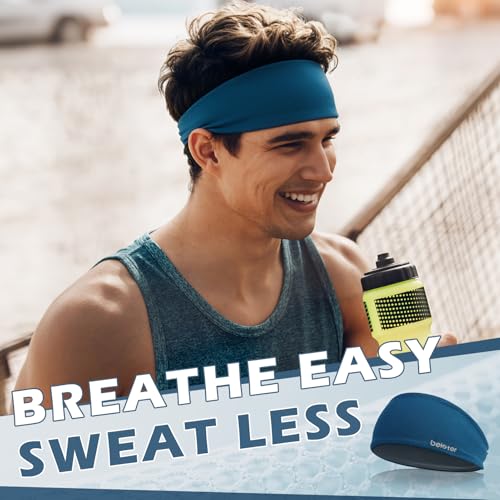 Blue2 Premium Sweat Wicking Headband for Men & Women - Non-Slip Workout Sports Band