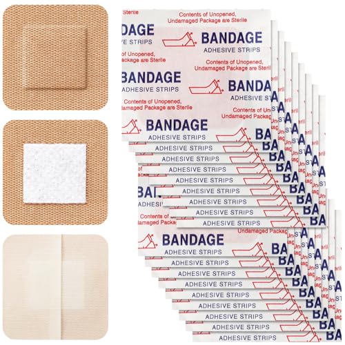 Marsui 200 Pcs Square Adhesive Bandages - 1.5 Inch Tan Non-Latex First Aid