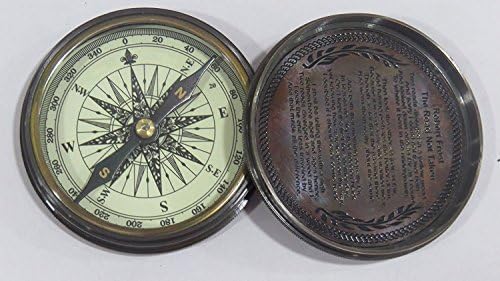 NauticalMart 2.5" Robert Frost Poem Compass with Handmade Leather Carry Case Free