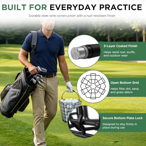 Foldable Golf Ball Basket 100-Ball Capacity - Collapsible Mesh Design, Portable Practice