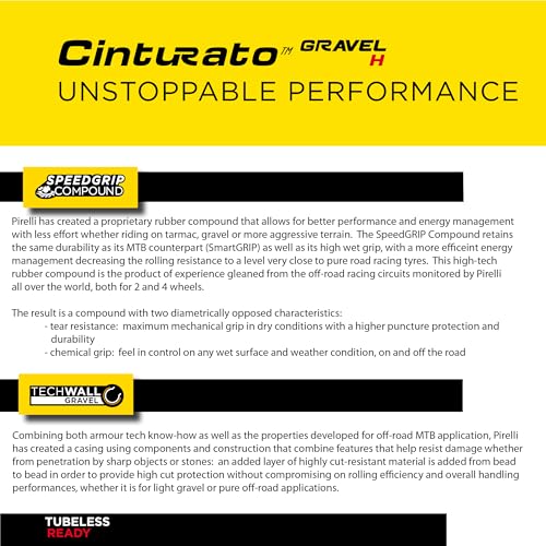 Pirelli Cinturato Gravel H 45-622 (700 x 45c) Gravel Bike Tire Designed for Compact Terrain - SpeedGRIP Compound for Superior Grip in All Weather - High Puncture Protection