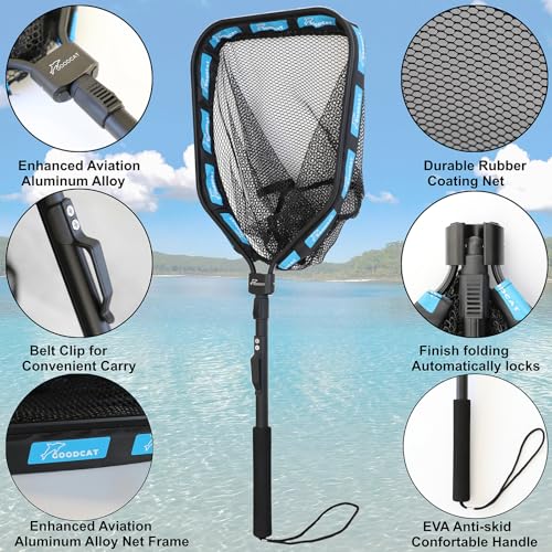 Square-Extend 32.5 Inch Floating Fishing Net with Magnetic Release - Foldable Kayak Landings