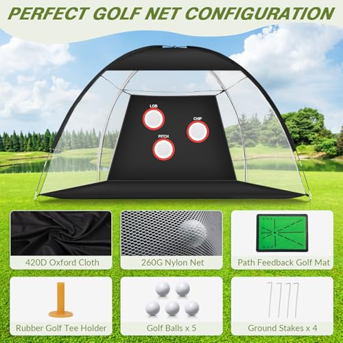 Golf Practice Net with Swing Mat 10x7FT Indoor Outdoor Chipping Targets
