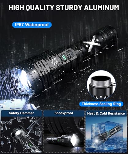 High Lumens Rechargeable LED Flashlight with Zoom, Waterproof, 6 Modes for Camping Emergency