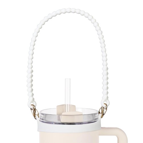 VIKIZUES Water Bottle Handle - Soft Silicone Holder, Sling, Lanyard with Strap - Fits Most 8-40oz Bottles - Compatible Stanley Cup Accessories (White)