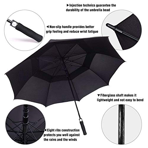 ACEIken Large Windproof Golf Umbrella 72 Inch Double Canopy Black