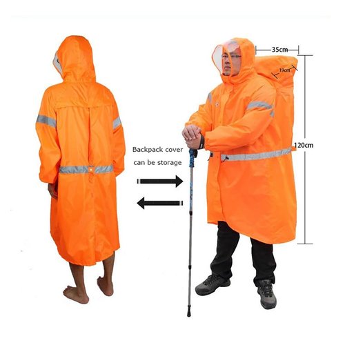 BlueField Unisex Reflective Outdoor Backpack Raincoat Rain Cover One-Piece Rain Poncho Cape Jacket for Hiking Camping Cycling (Green, M)