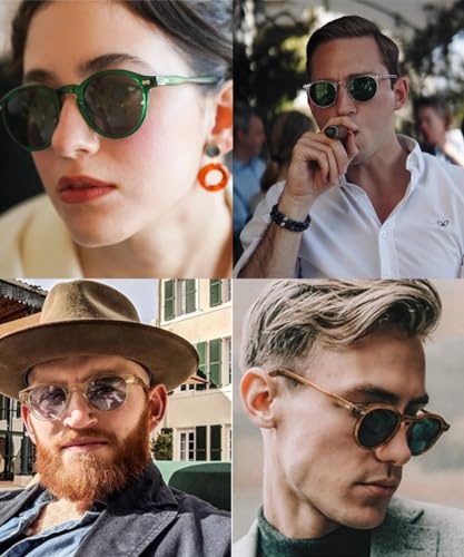 Retro Round Polarized Sunglasses for Women and Men - Vintage Style UV Protection - Black + Transparent/ Grey