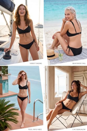 X-Small Black Ruched Two Piece Bikini Set - Tie Swimwear for Women