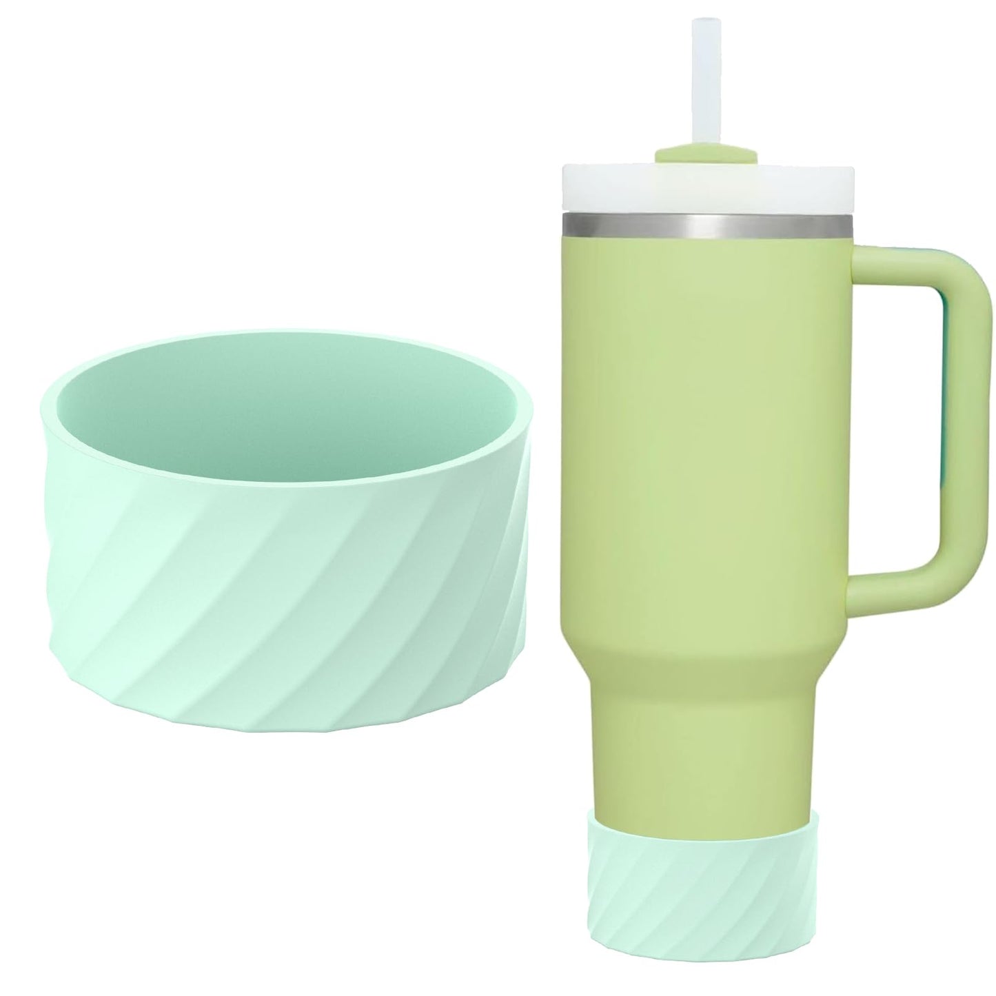 GeeRic Protective Silicone Boot Compatible with Stanley Quencher, Anti-Slip Bottom Sleeve Cover for 40 oz Water Bottles Light Green