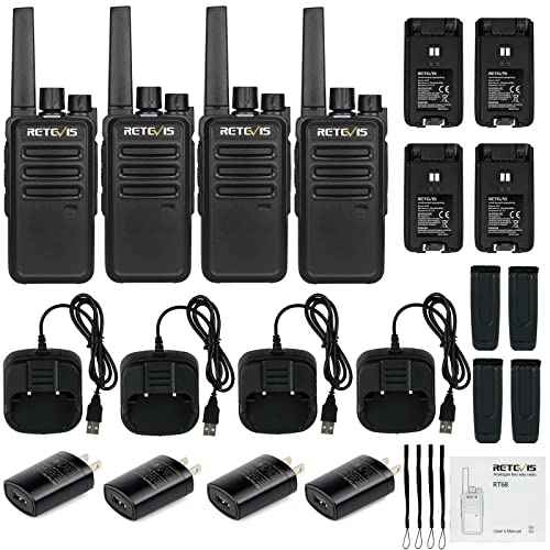 Retevis RT68 Walkie Talkies for Adults, 2 Way Radios Long Range, Hands Free, 1200mAh Battery, Portable Walkie Talkie Rechargeable with USB Charging Base, for Hunting Hiking (4 Pack)